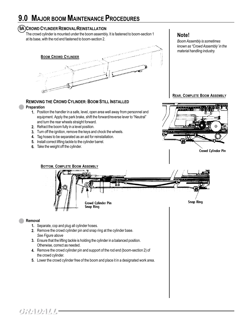 Major boom maintenance procedures, Crowd cylinder removal/reinstallation, Gradall | Ajor boom, Aintenance, Rocedures | Gradall 544D (9136-4003) Service Manual User Manual | Page 327 / 392
