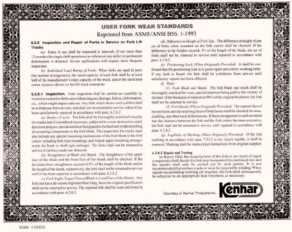 Miscellaneous, 29903 kenhar user fork wear standards | Gradall 544D (9136-4003) Service Manual User Manual | Page 359 / 392