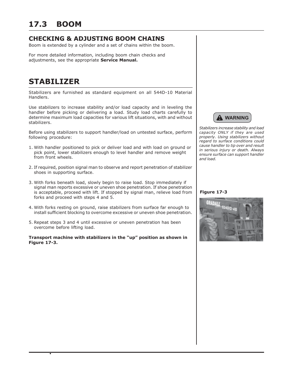 Boom 17.3, Stabilizer, Checking & adjusting boom chains | Gradall 544D (9136-4003) Service Manual User Manual | Page 53 / 392