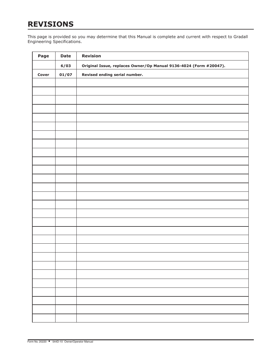 Revisions | Gradall 544D (9136-4003) Service Manual User Manual | Page 7 / 392