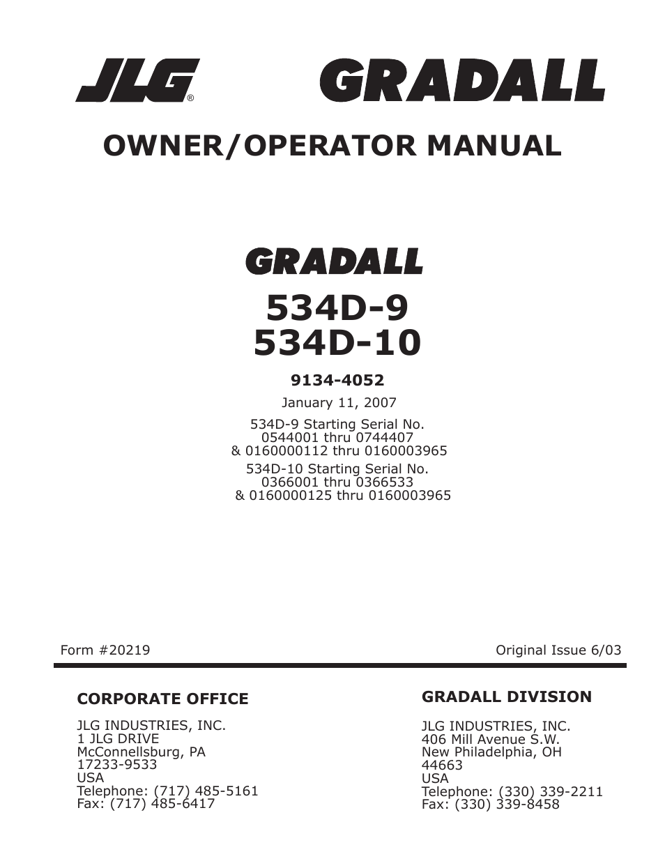 Gradall 534D-10 (9134-4052) Operation Manual User Manual | 54 pages