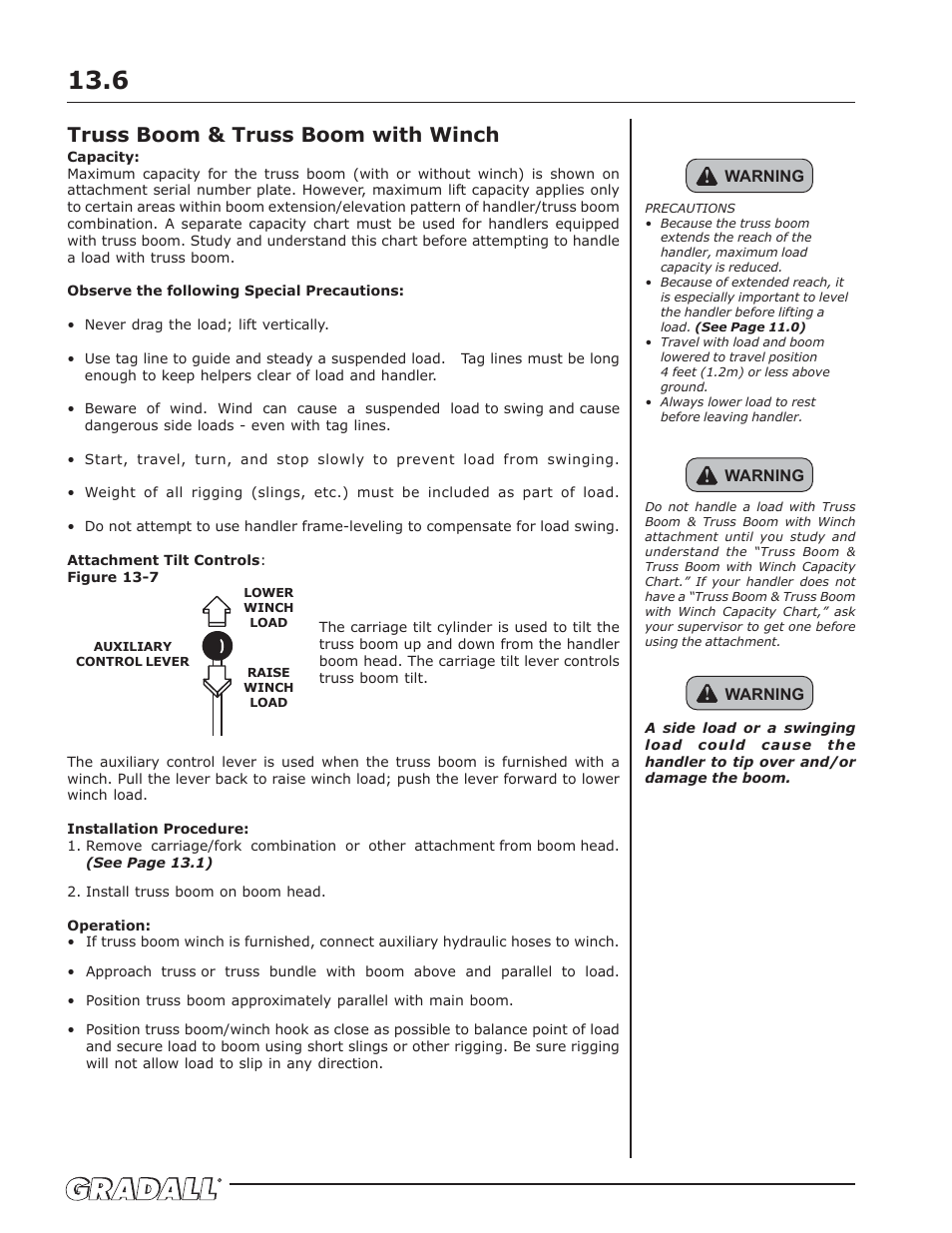 Truss boom & truss boom with winch | Gradall 534D-10 (9134-4052) Operation Manual User Manual | Page 38 / 54