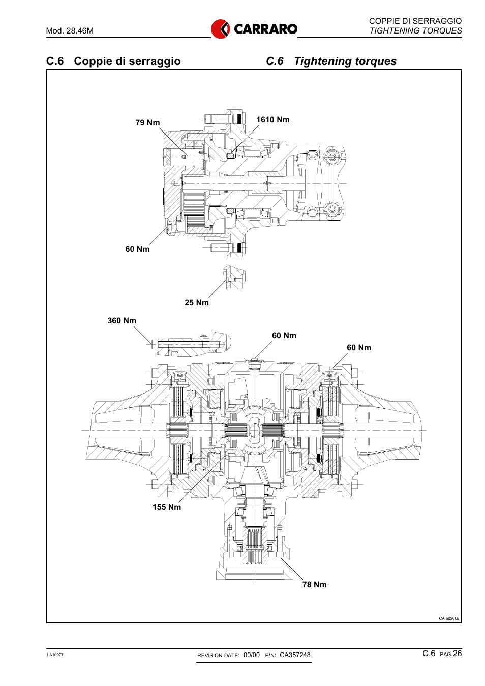 C.6 tightening torques c.6 coppie di serraggio | Gradall 534D-10 Service Manual User Manual | Page 191 / 364