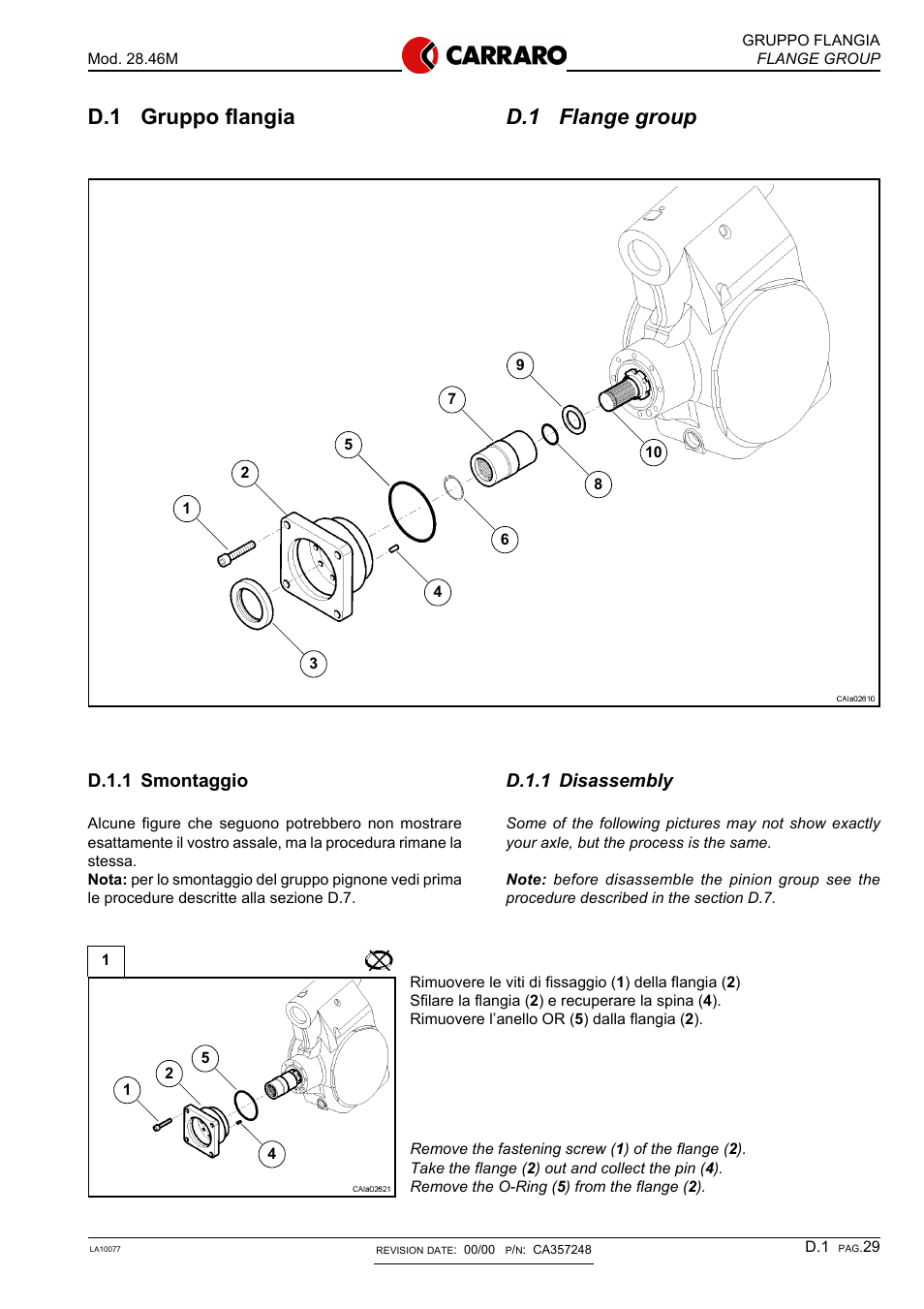 D.1 flange group, D.1 gruppo flangia, D.1.1 disassembly | D.1.1 smontaggio | Gradall 534D-10 Service Manual User Manual | Page 194 / 364