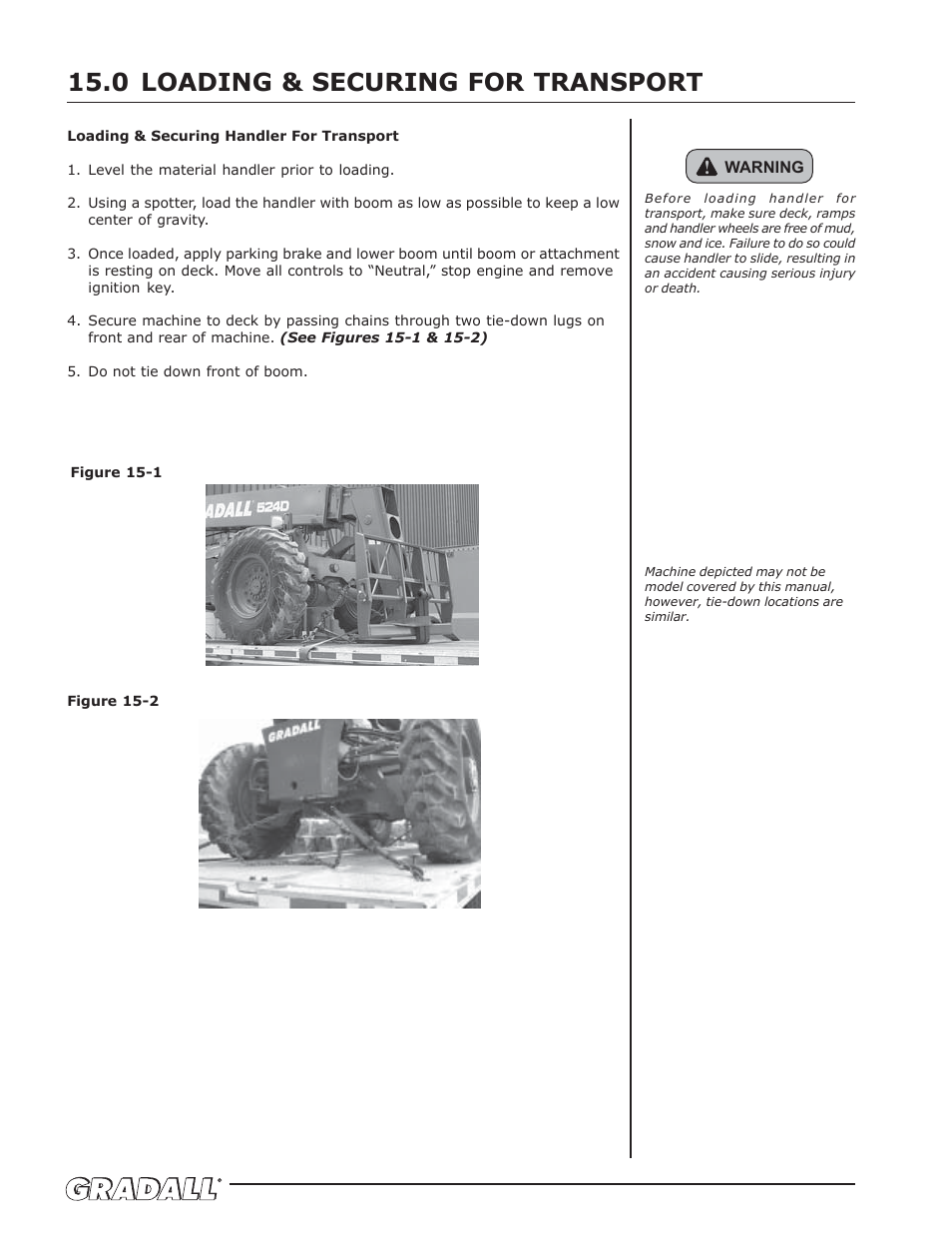 Loading & securing for transport, Loading & securing for transport 15.0 | Gradall 534D-10 Service Manual User Manual | Page 44 / 364