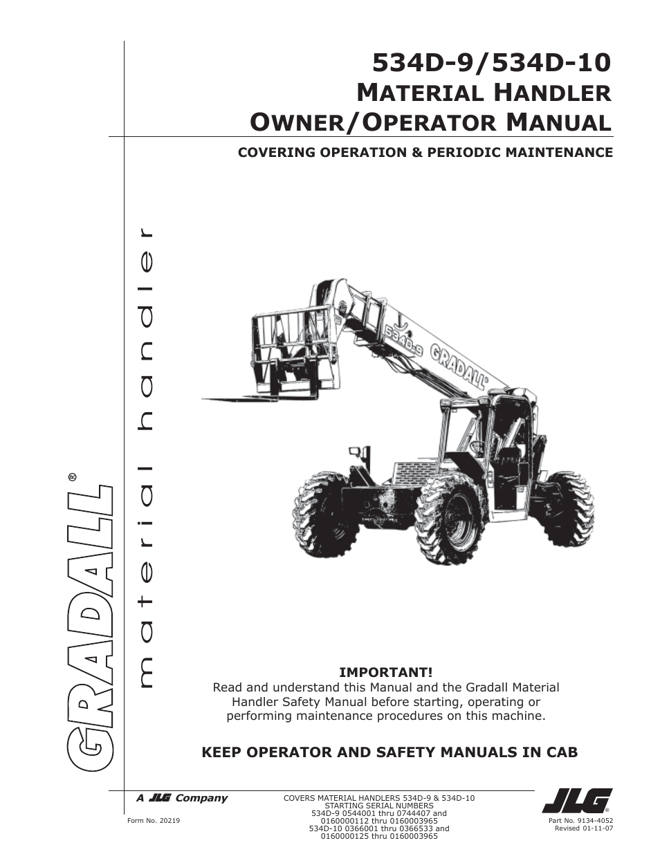 Aterial, Andler, Wner | Perator, Anual, Material handler | Gradall 534D-10 Service Manual User Manual | Page 5 / 364