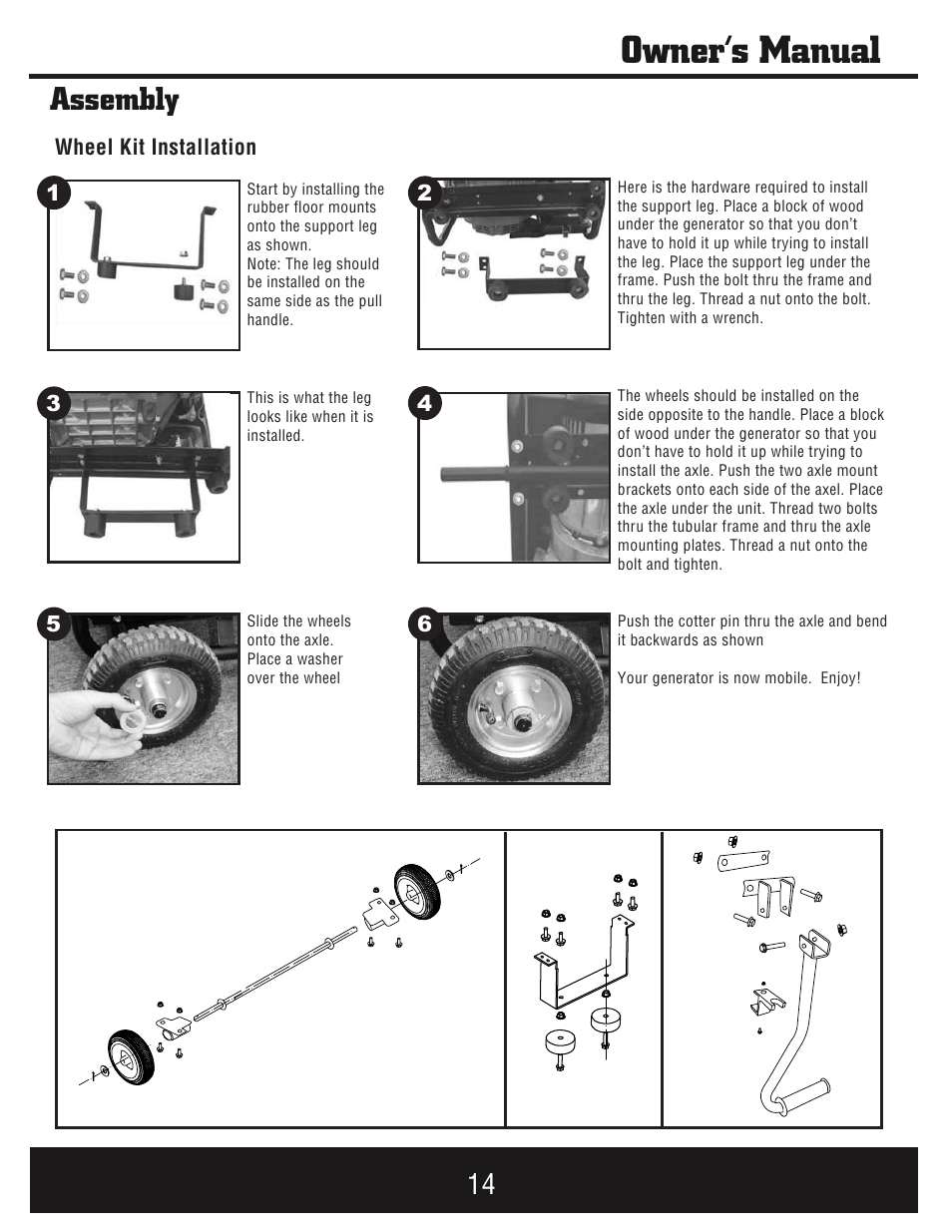 Owner’s manual, Assembly, Wheel kit installation | Steele Products SP-GG750E User Manual | Page 15 / 43