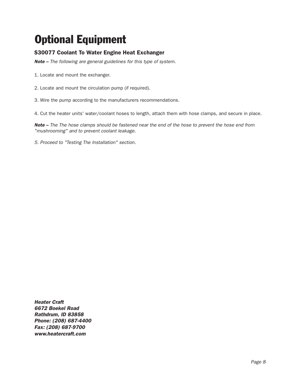 Optional equipment | Heater Craft 900H Series Hydronic Heaters User Manual | Page 9 / 11