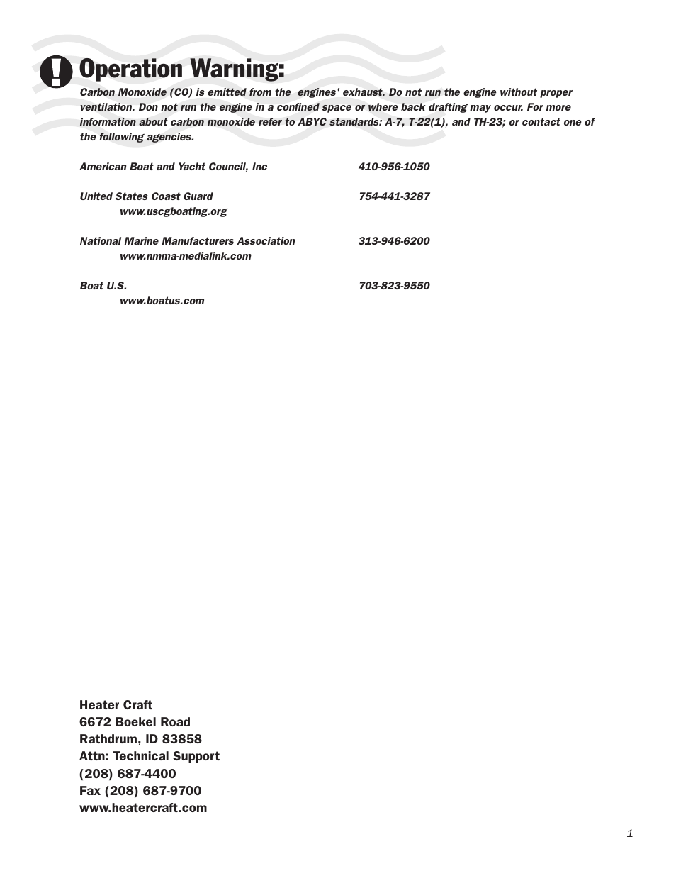 Operation warning | Heater Craft 900S Series Shower User Manual | Page 2 / 8