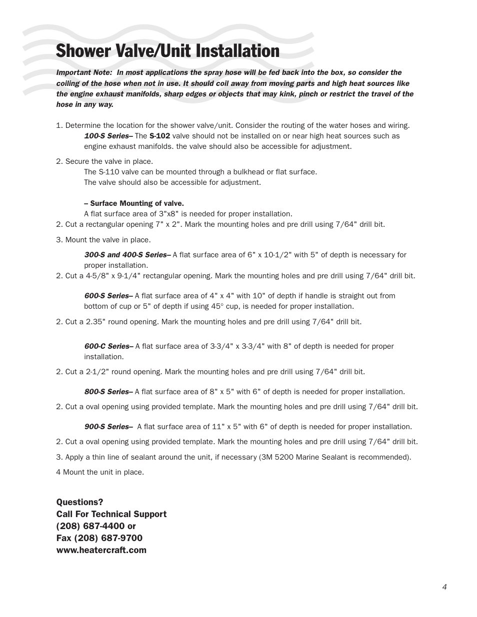 Shower valve/unit installation | Heater Craft 900S Series Shower User Manual | Page 5 / 8
