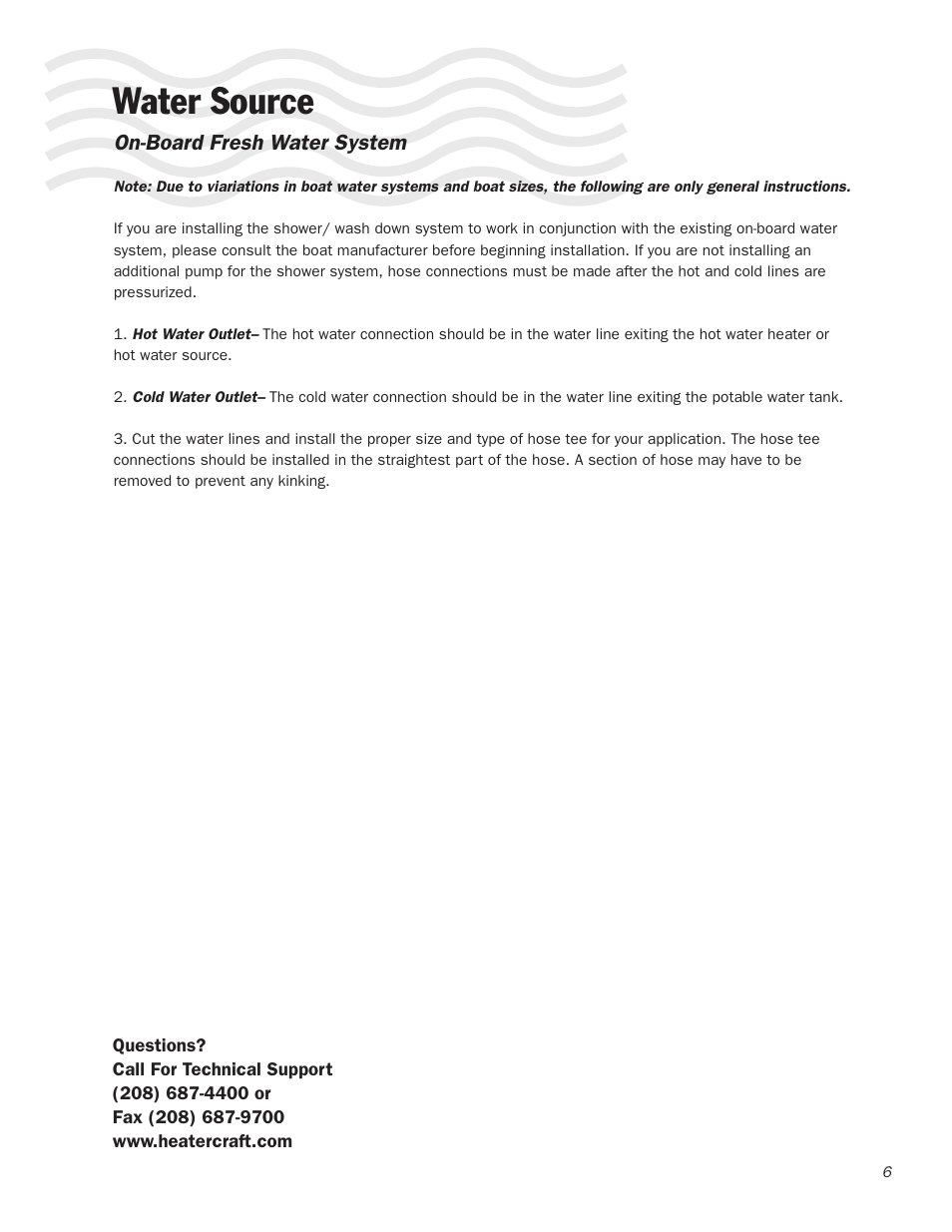 Water source | Heater Craft 900S Series Shower User Manual | Page 7 / 8