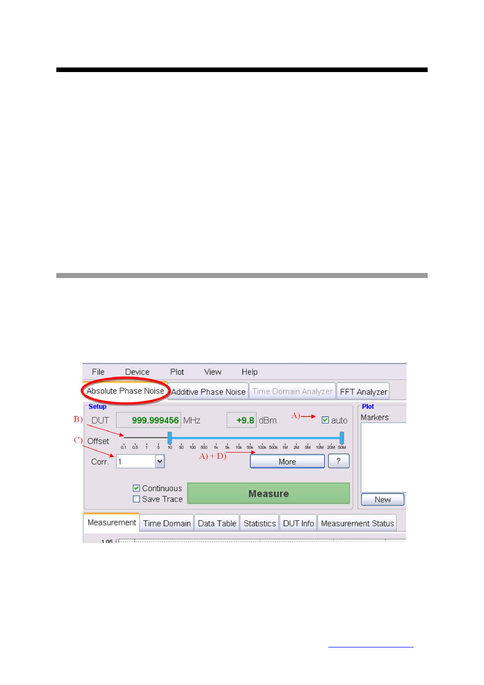 4 phase noise measurement tab, 1 measurement setup | BNC 7000 Series User Manual User Manual | Page 23 / 54