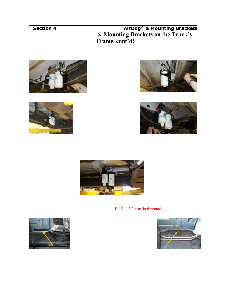 Installing the airdog, Mounting brackets on the truck’s frame, cont’d | PureFlow AirDog FP-150 - Dodge Cummins 1994-1998 User Manual | Page 10 / 28