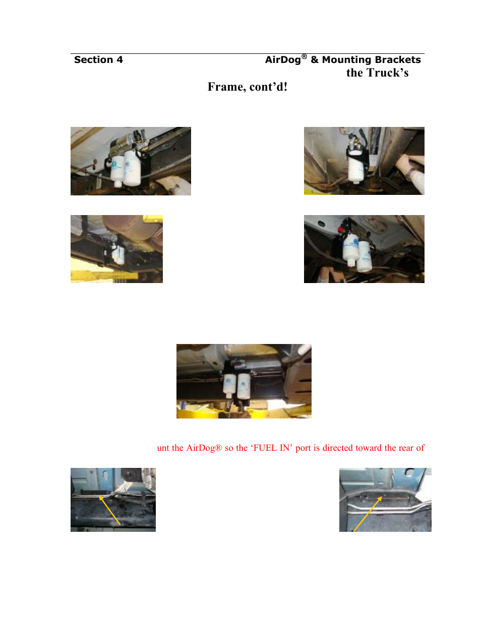 Installing the airdog, Mounting brackets on the truck’s frame, cont’d | PureFlow AirDog FP-150 - Dodge Cummins 1998.5-2004 User Manual | Page 10 / 28