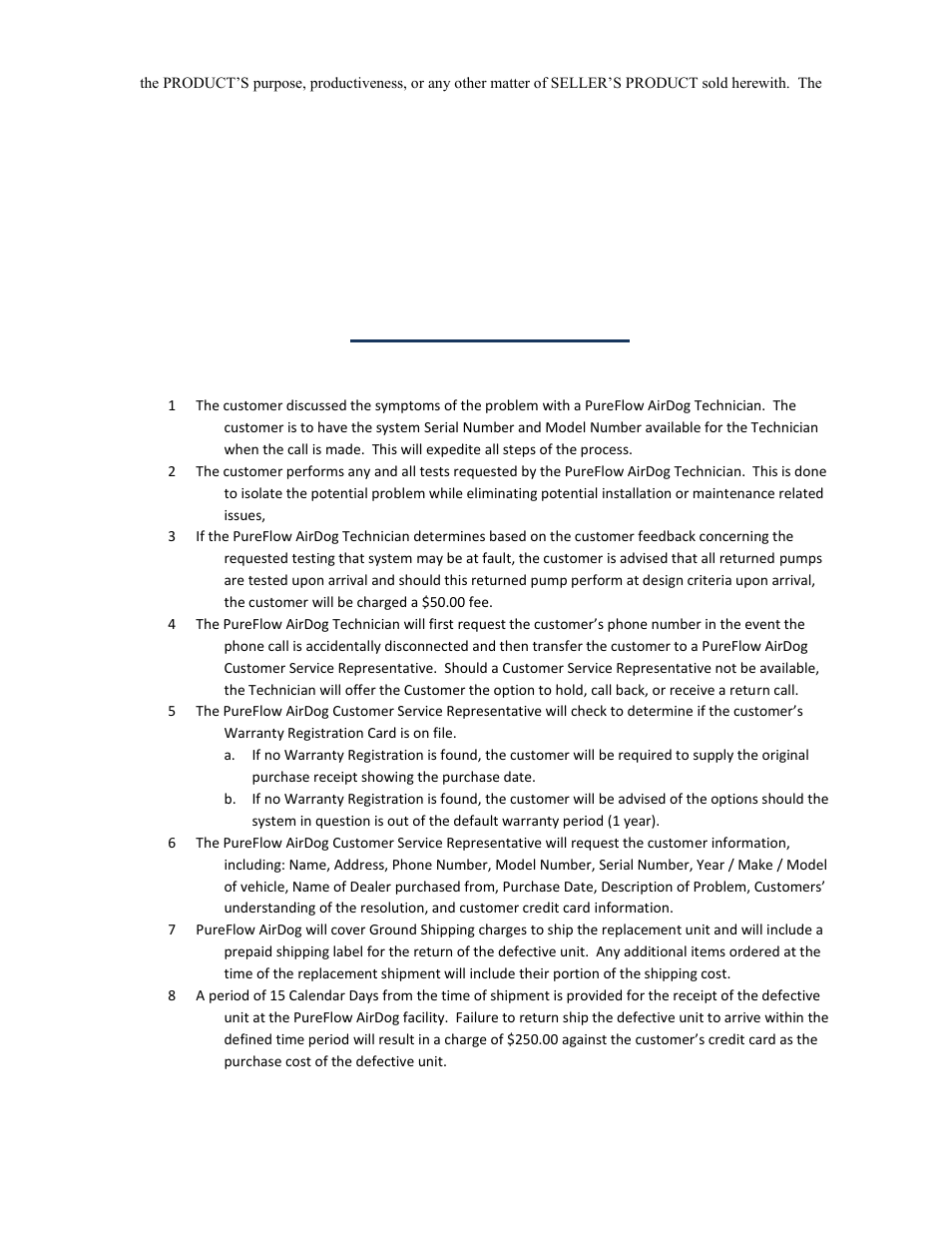 Warranty procedure | PureFlow AirDog FP-150 - Dodge Cummins 1998.5-2004 User Manual | Page 28 / 28