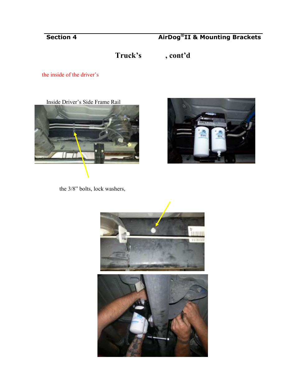 Installing the airdog, Ii & mounting brackets, On the truck’s frame, cont’d | PureFlow AirDog DF-165 - 6.7L Ford 2011-2012 User Manual | Page 10 / 22