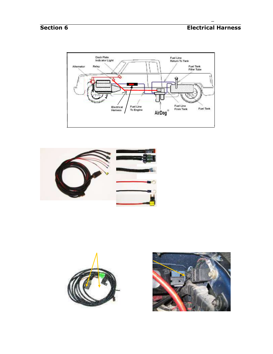 The airdog, Is equipped with a relay controlled wiring harness, Pureflow airdog airdog | Wiring diagram (in red), Figure 61, Wiring harness, Figure 44, Securing the relay and fuse holder to the vehicle, Figure 45 figure 46 | PureFlow AirDog FP-150 - 7.3L Ford 1999-2003 User Manual | Page 19 / 26