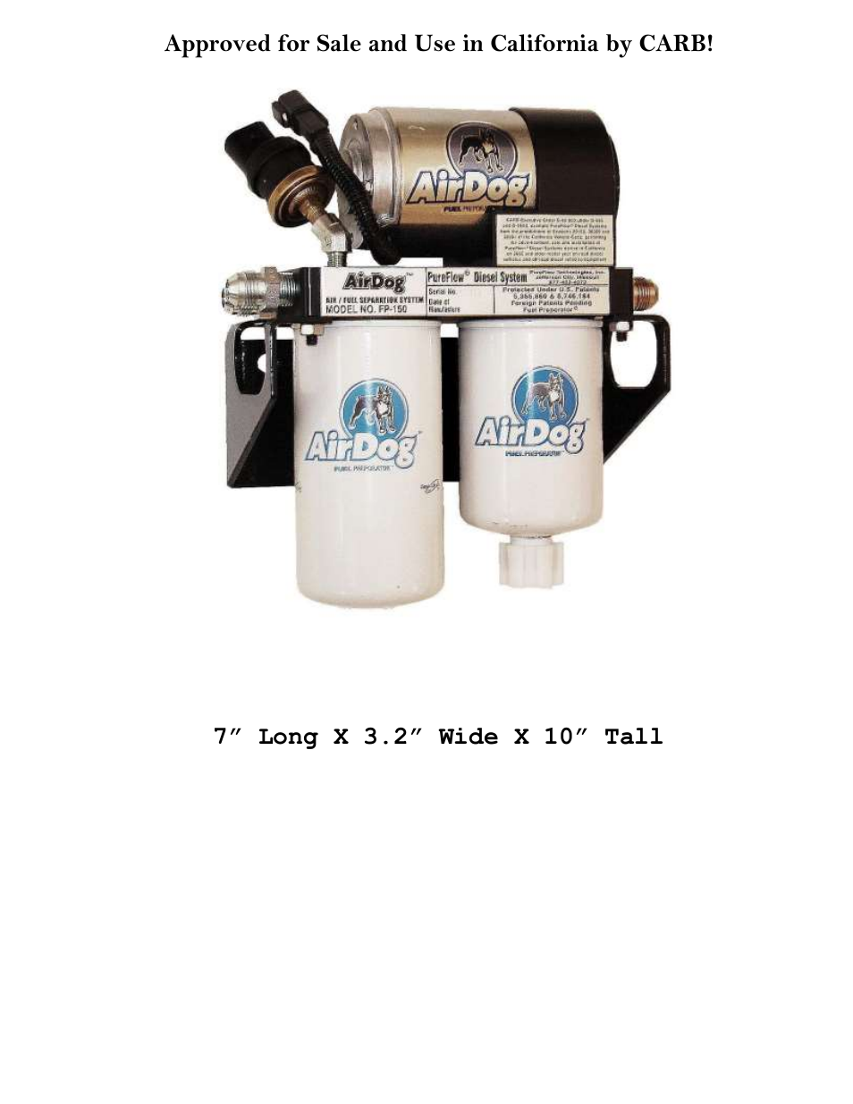 Approved for sale and use in california by carb | PureFlow AirDog FP-150 - 7.3L Ford 1999-2003 User Manual | Page 2 / 26