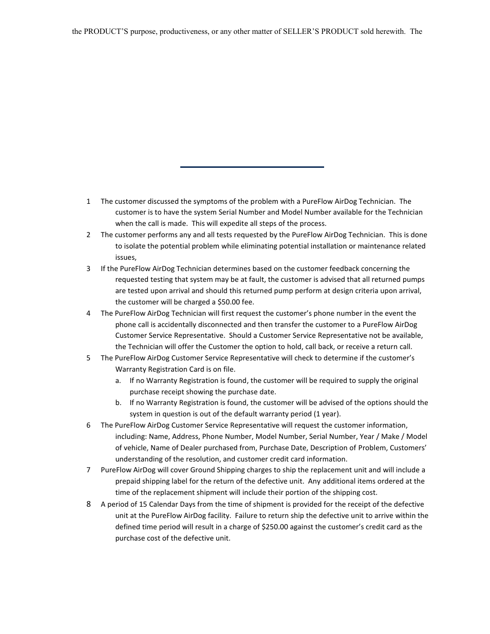 Warranty procedure | PureFlow AirDog FP-150 - 7.3L Ford 1999-2003 User Manual | Page 26 / 26