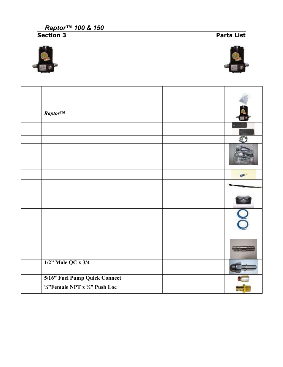 Parts list | PureFlow AirDog RP-150 - 7.3L Ford 1999-2003 User Manual | Page 7 / 16