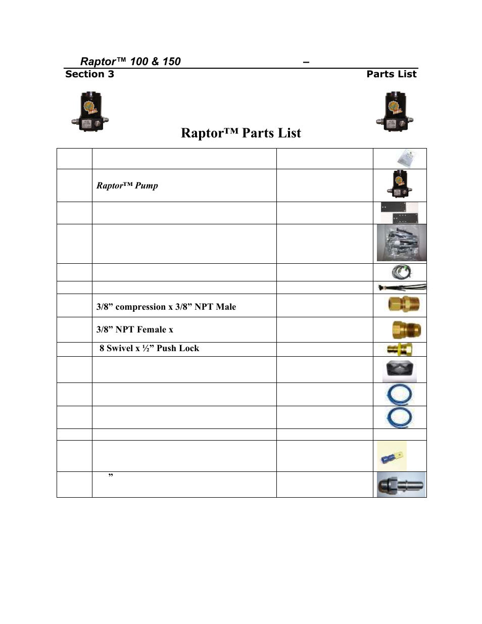 Raptor™ parts list | PureFlow AirDog RP-150 - GM 1992-2000 User Manual | Page 7 / 16