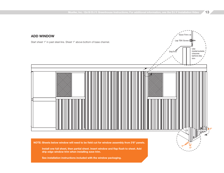 Add window | Mueller 12x18 D.I.Y. Greenhouse User Manual | Page 13 / 23