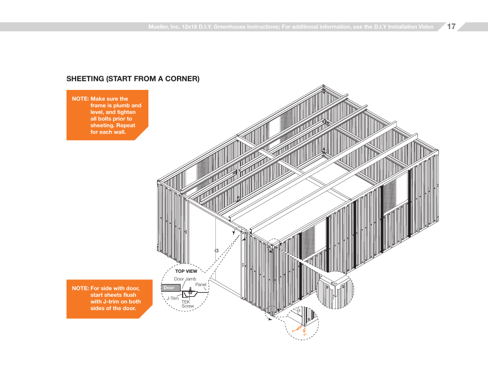 Sheeting (start from a corner) | Mueller 12x18 D.I.Y. Greenhouse User Manual | Page 17 / 23