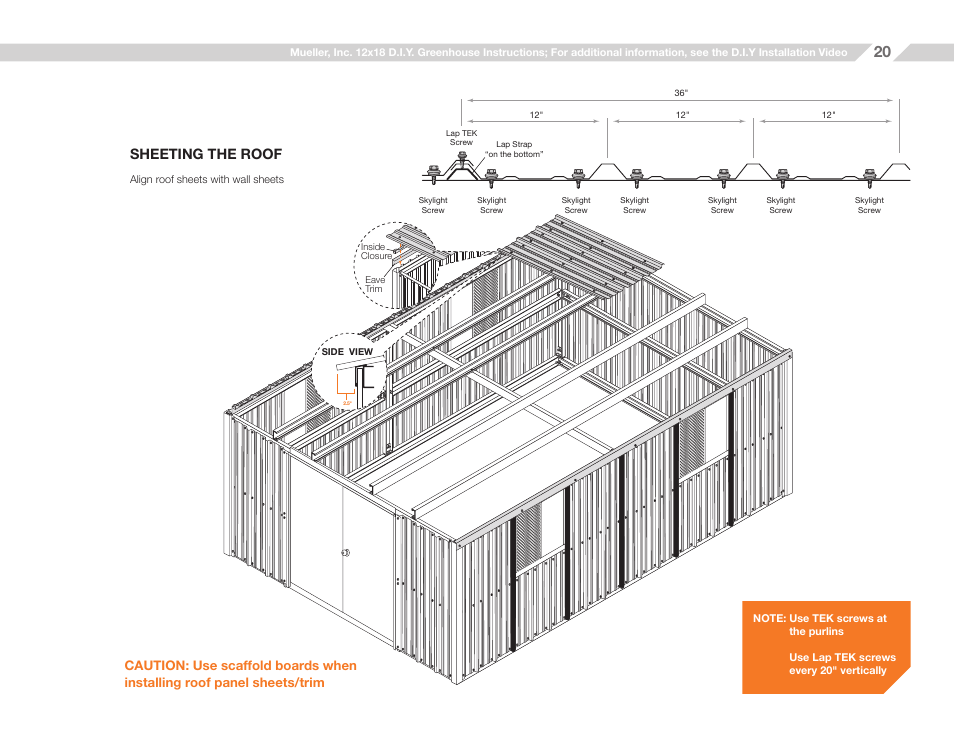 Sheeting the roof | Mueller 12x18 D.I.Y. Greenhouse User Manual | Page 20 / 23