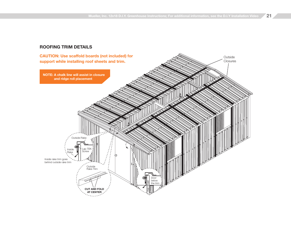 Roofing trim details | Mueller 12x18 D.I.Y. Greenhouse User Manual | Page 21 / 23