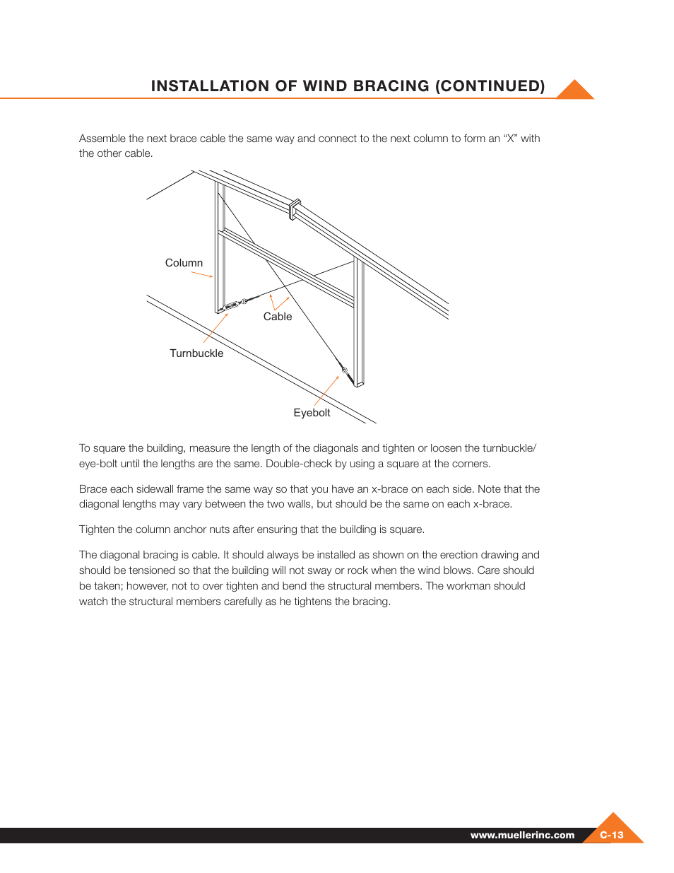 Installation of wind bracing (continued) | Mueller Pre-Fab User Manual | Page 33 / 112