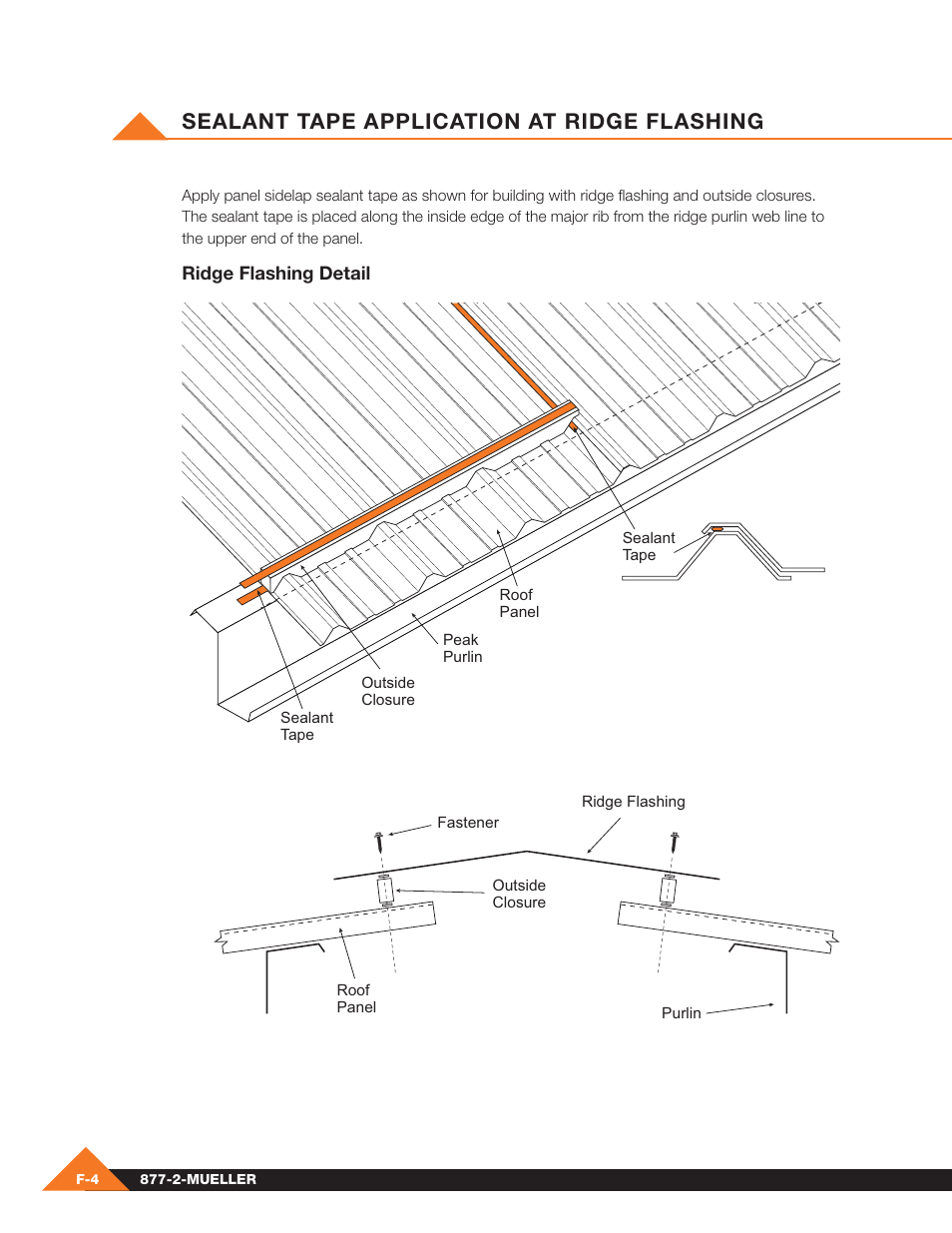 Sealant tape application at ridge flashing | Mueller Pre-Fab User Manual | Page 78 / 112