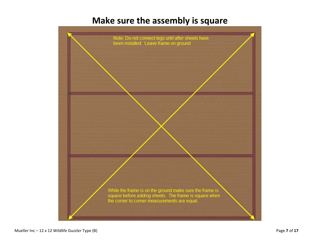 Make sure the assembly is square | Mueller Wildlife Guzzler User Manual | Page 7 / 17