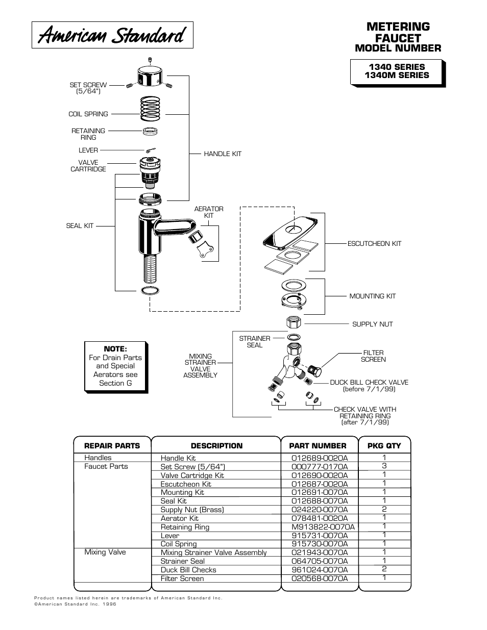 American Standard 1340 Series User Manual | 1 page