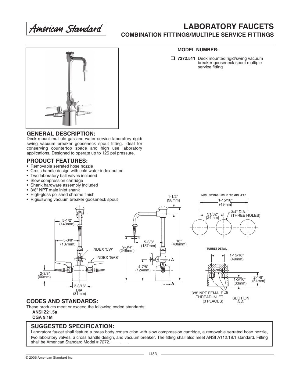 American Standard 7272.511 User Manual | 1 page