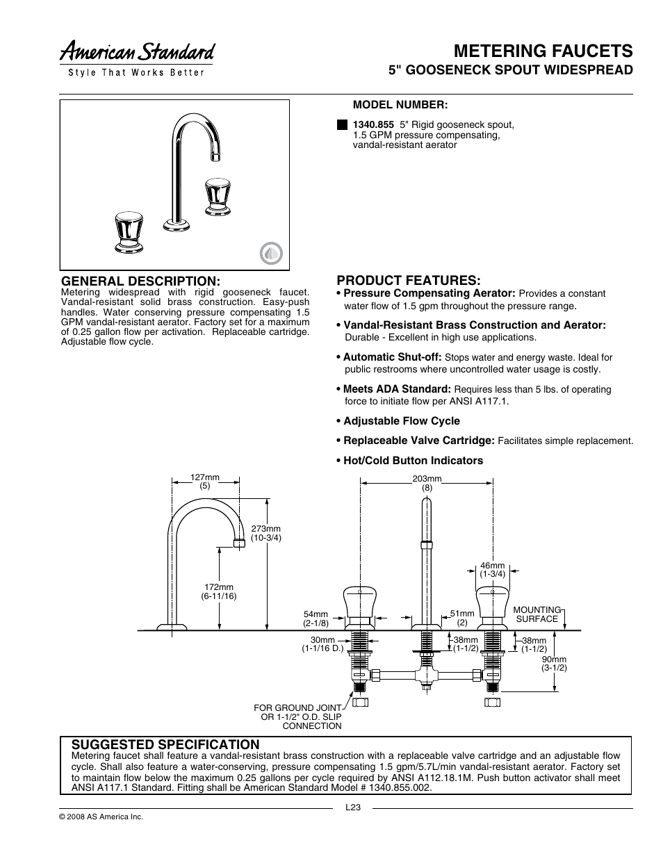 American Standard 1340.855 User Manual | 2 pages