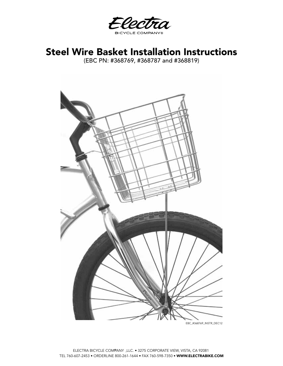 Electra Steel Wire Basket (368769, 368787, 368819) User Manual | 4 pages