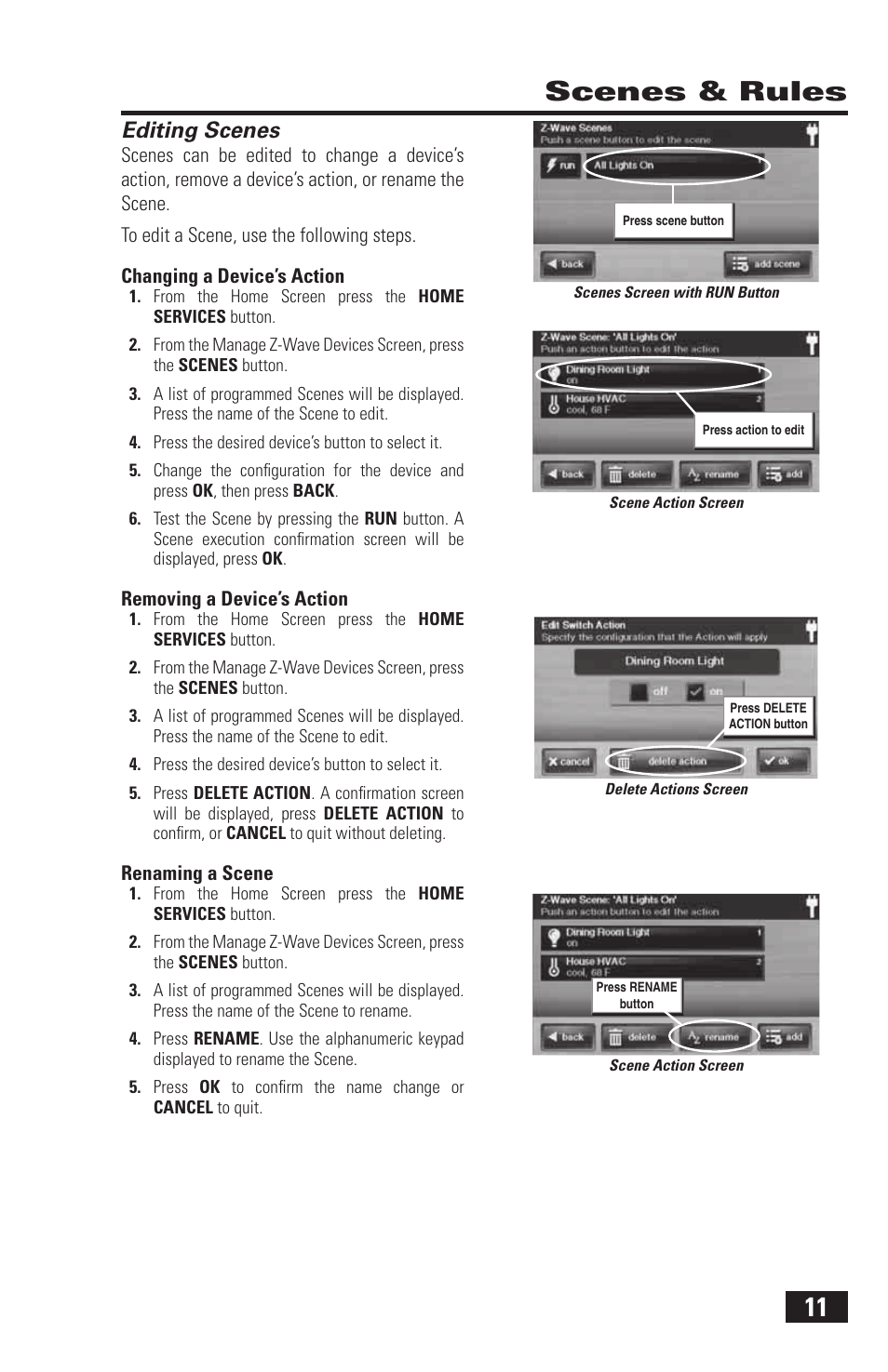 11 scenes & rules, Editing scenes | 2GIG Z-Wave User Manual | Page 13 / 24