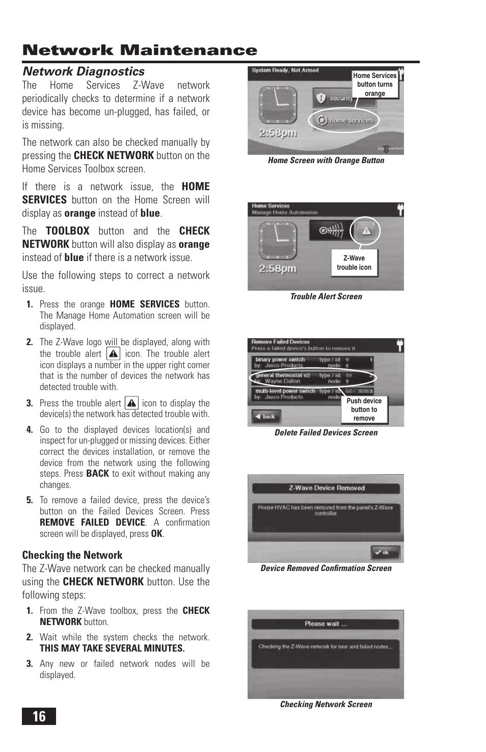 16 network maintenance, Network diagnostics | 2GIG Z-Wave User Manual | Page 18 / 24