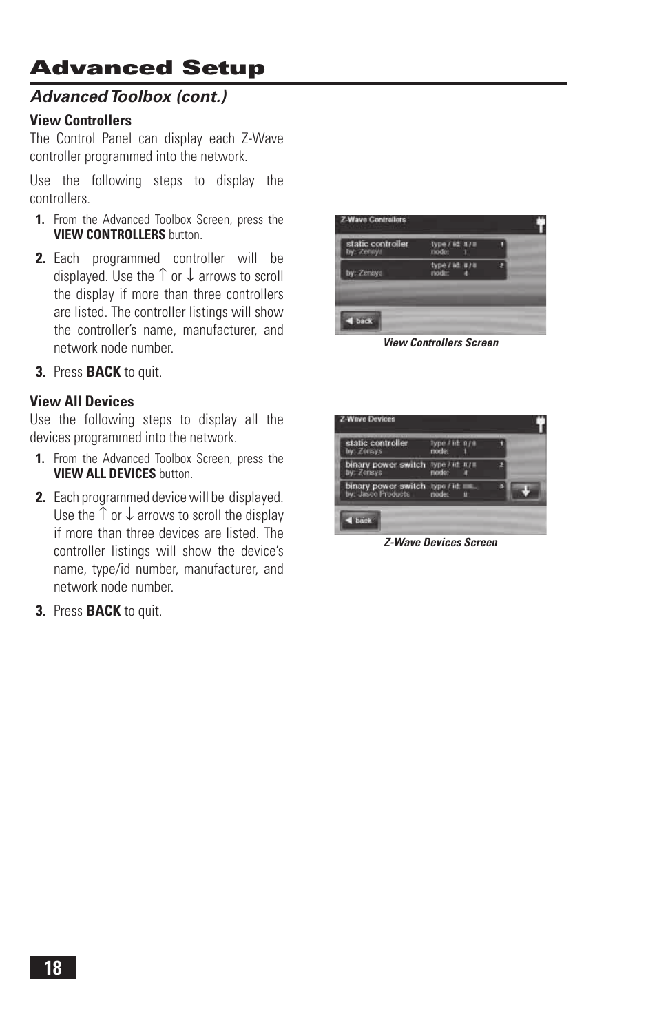 18 advanced setup | 2GIG Z-Wave User Manual | Page 20 / 24