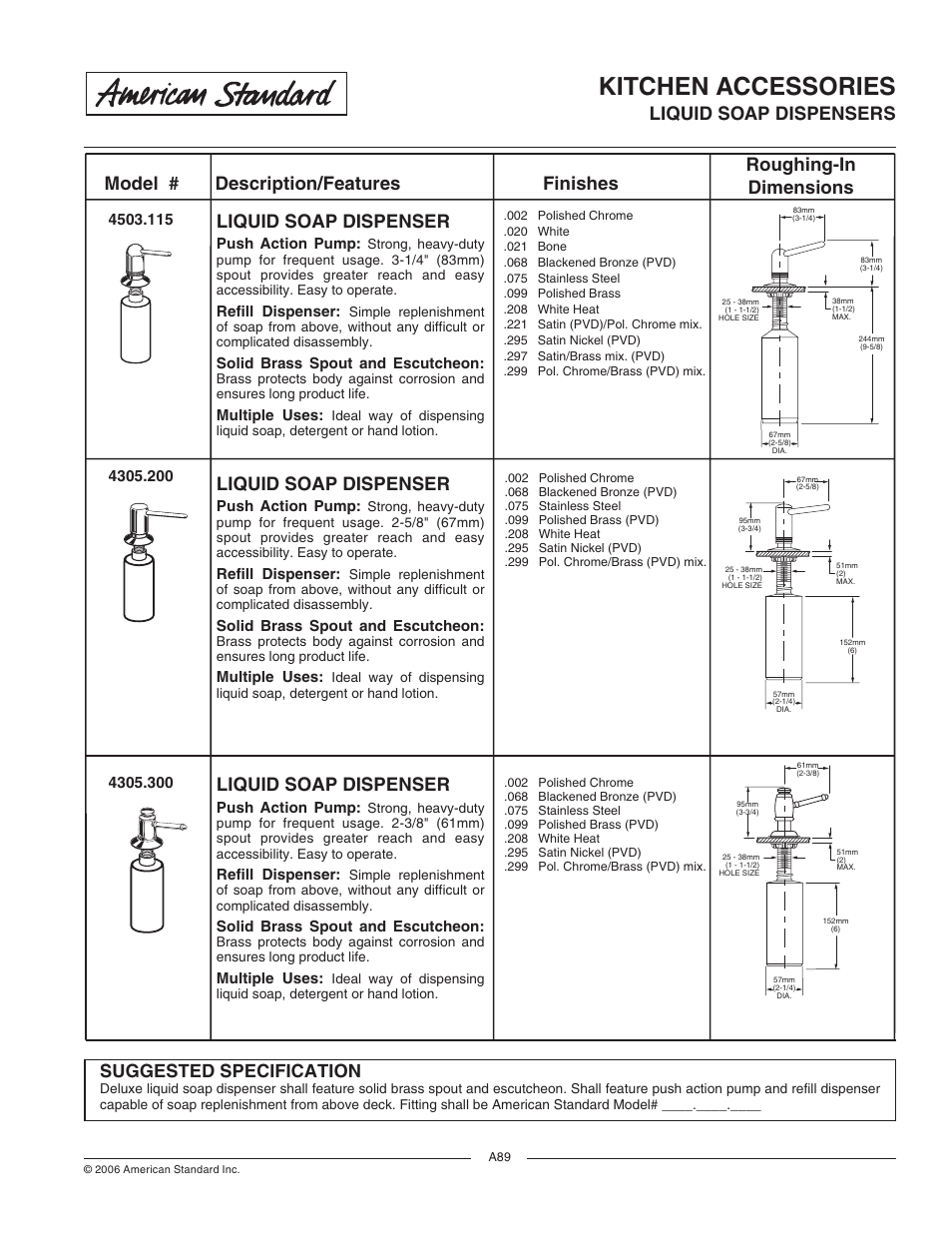 American Standard 4305.300 User Manual | 2 pages