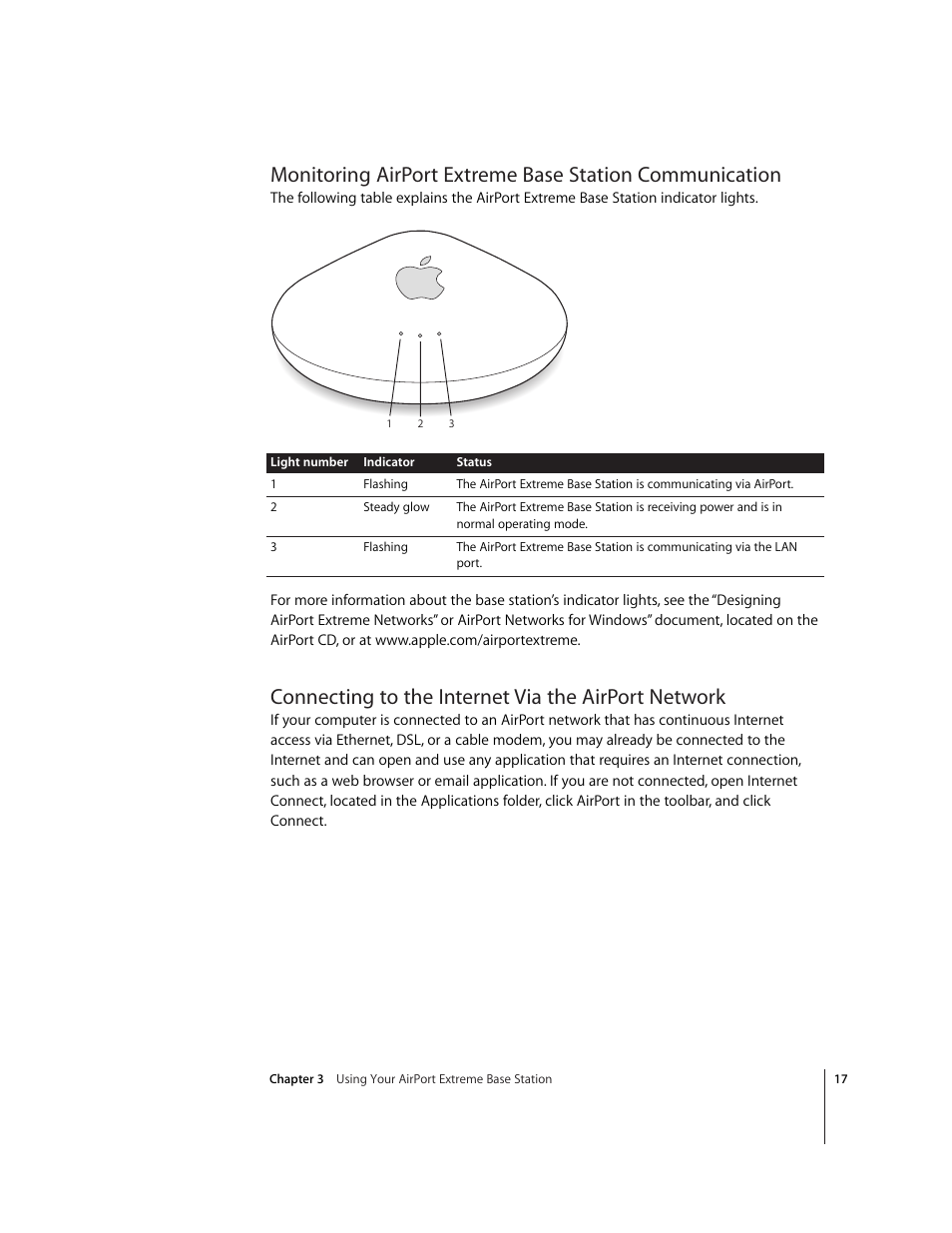Connecting to the internet via the airport network | Apple AirPort Extreme Base Station v4.2 User Manual | Page 17 / 36