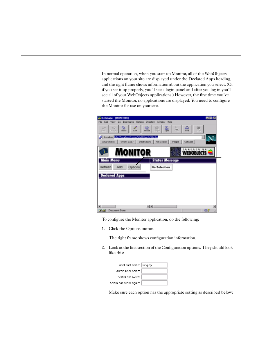 Initial monitor setup | Apple WebObjects 3.5: Serving User Manual | Page 10 / 37