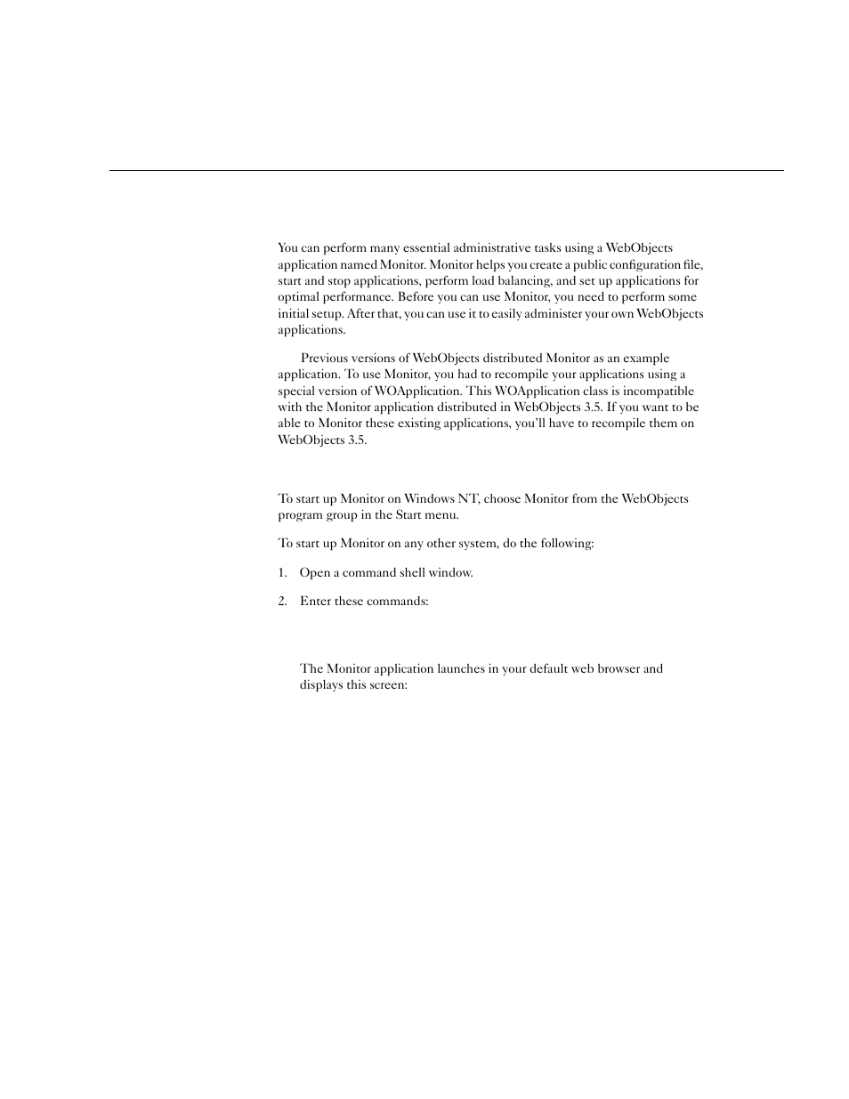 Setting up the monitor application, Starting up monitor | Apple WebObjects 3.5: Serving User Manual | Page 7 / 37
