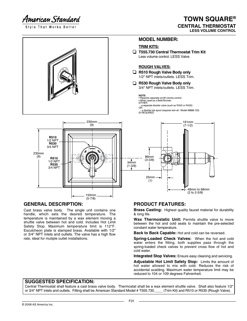 American Standard T555.730 User Manual | 2 pages