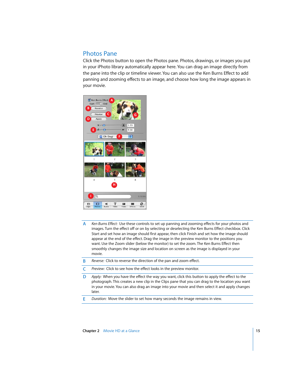 Photos pane | Apple iMovie HD User Manual | Page 15 / 83