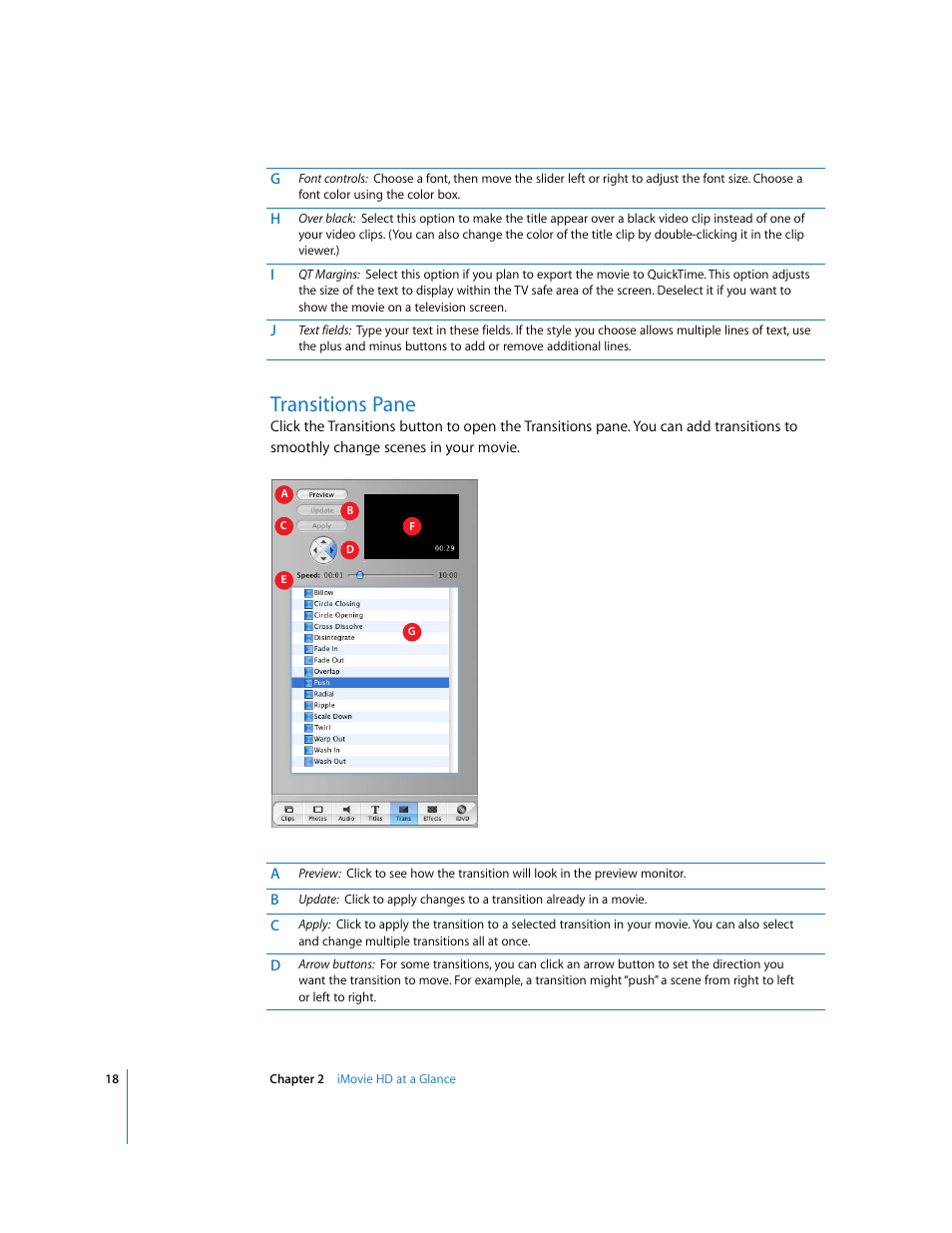 Transitions pane | Apple iMovie HD User Manual | Page 18 / 83