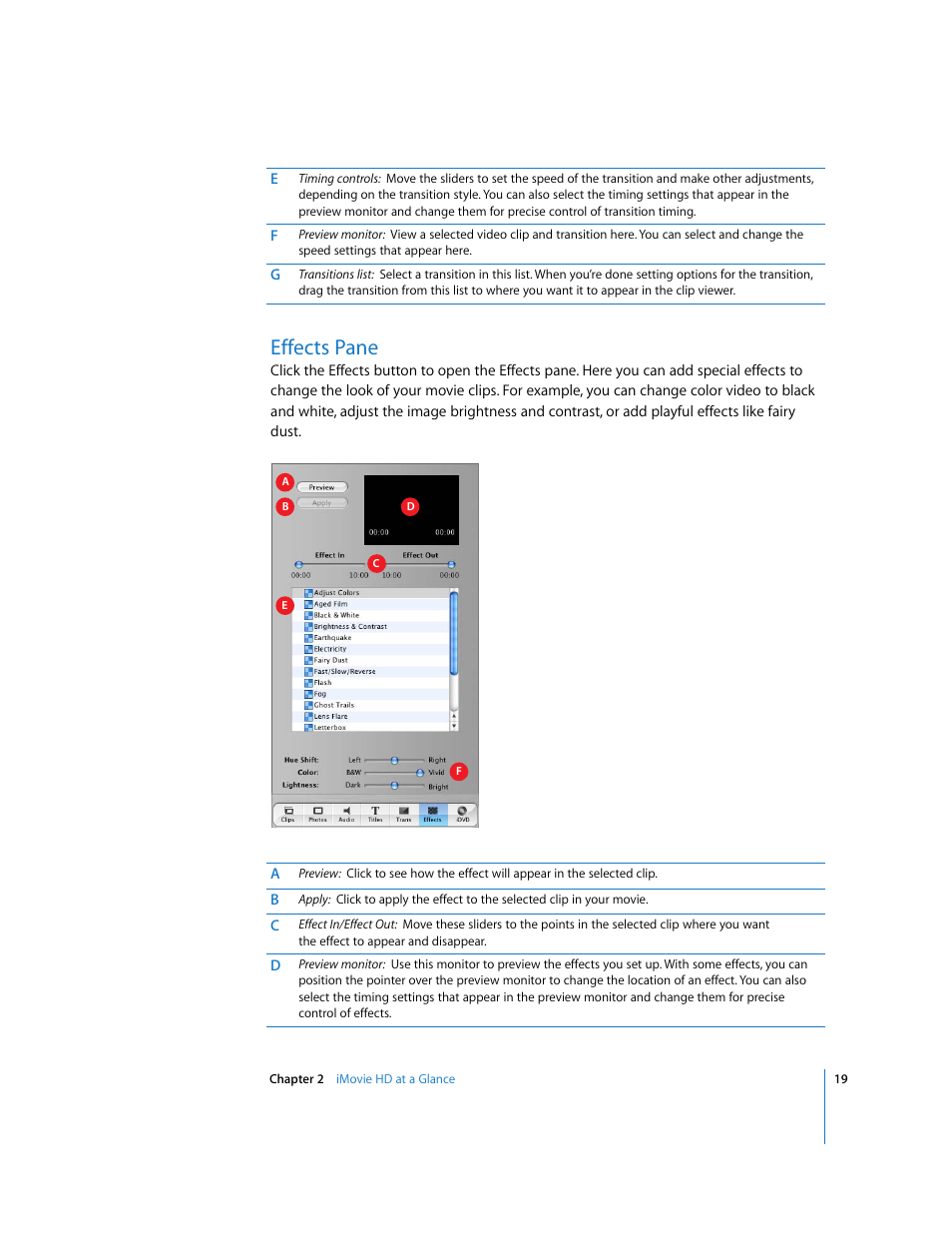 Effects pane | Apple iMovie HD User Manual | Page 19 / 83