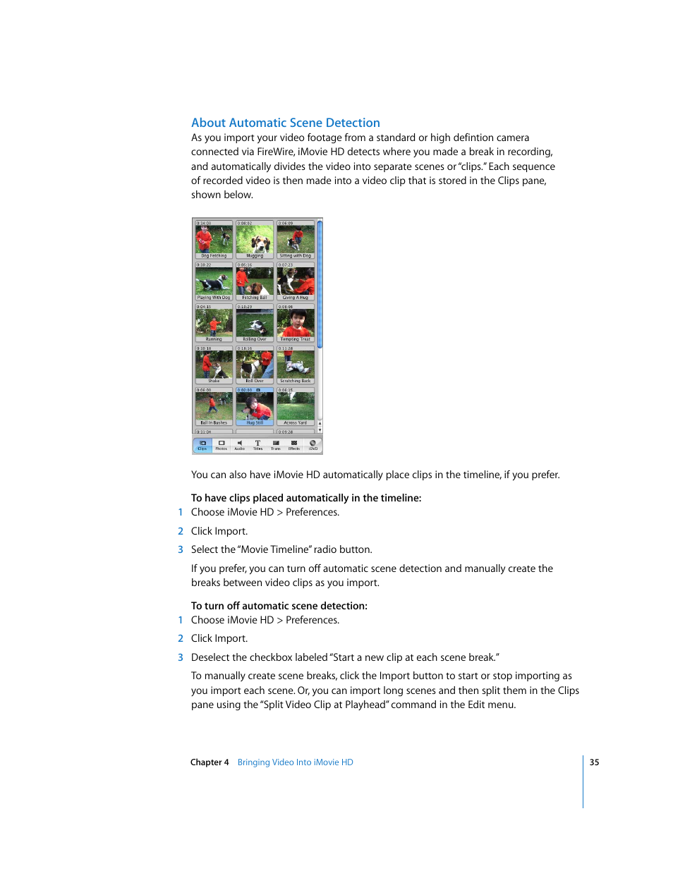 About automatic scene detection | Apple iMovie HD User Manual | Page 35 / 83