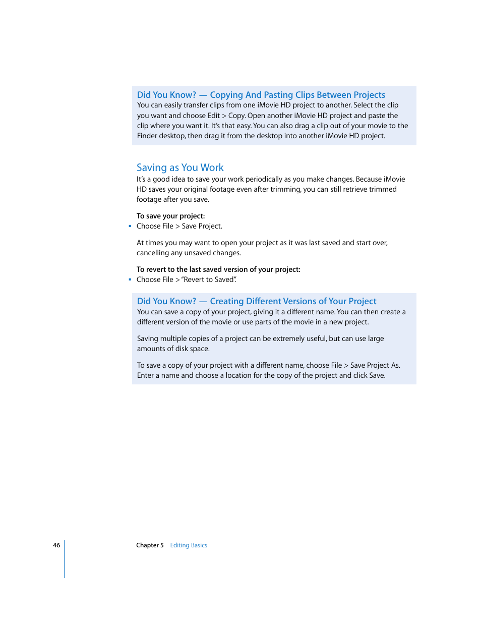 Saving as you work | Apple iMovie HD User Manual | Page 46 / 83