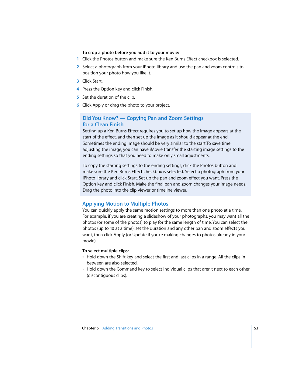 Applying motion to multiple photos | Apple iMovie HD User Manual | Page 53 / 83